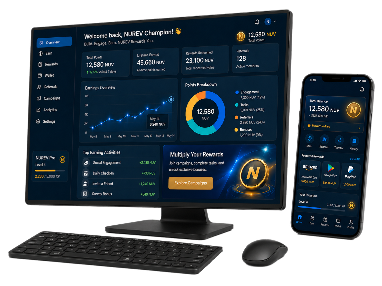 NUREV dashboard - desktop and mobile